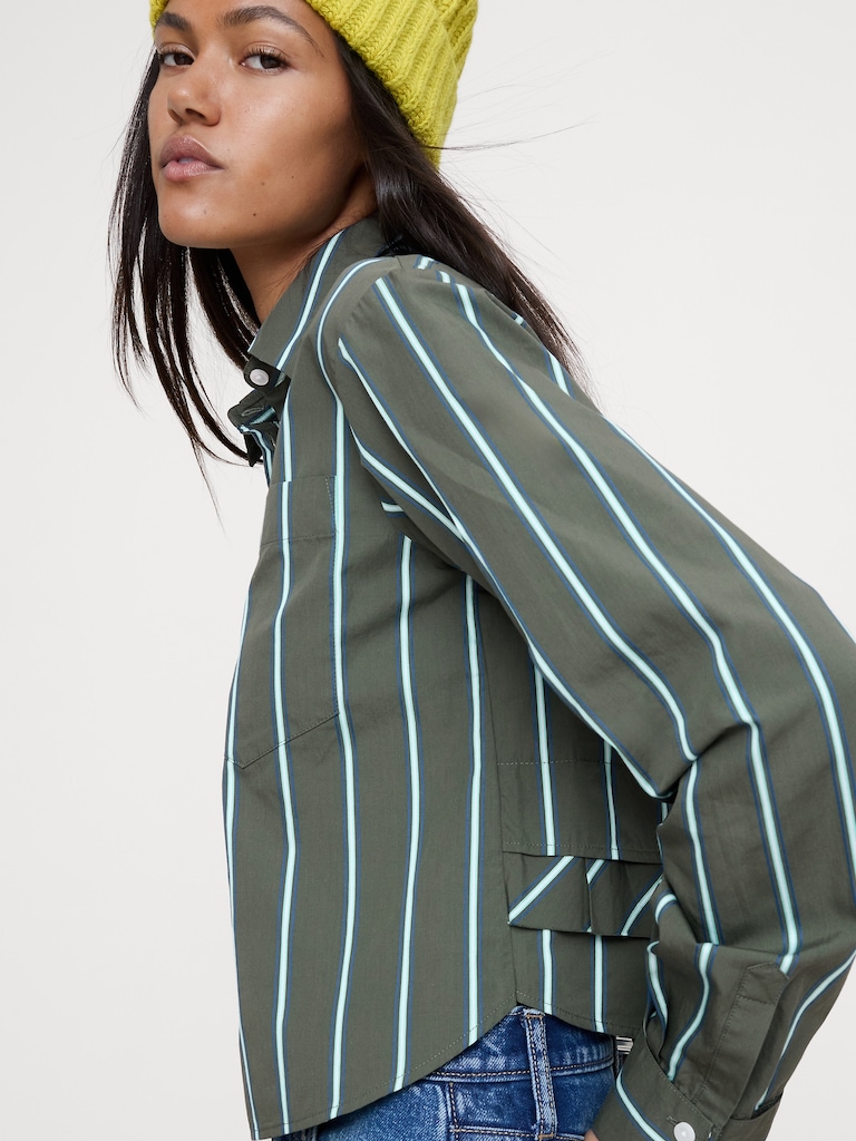 Cotton Poplin Ruffle-Back Shirt