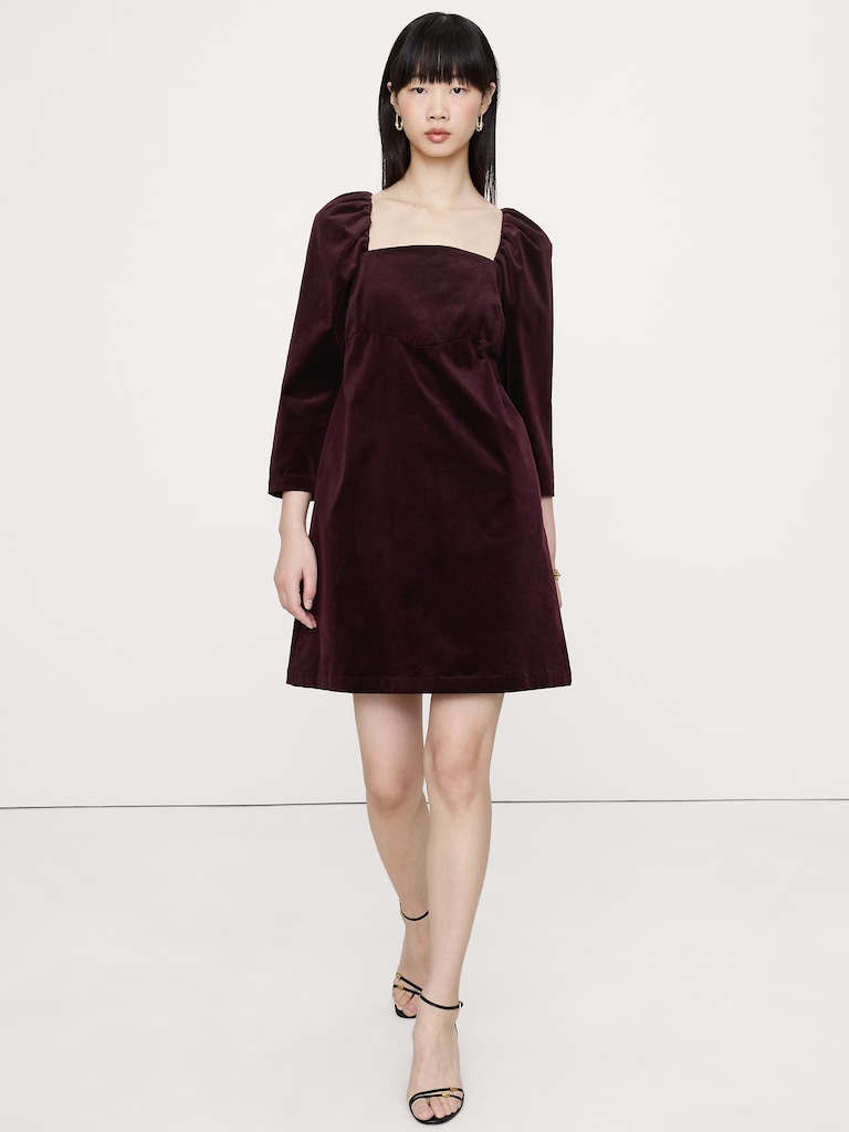 Velvet Puff-Sleeve Mini Dress