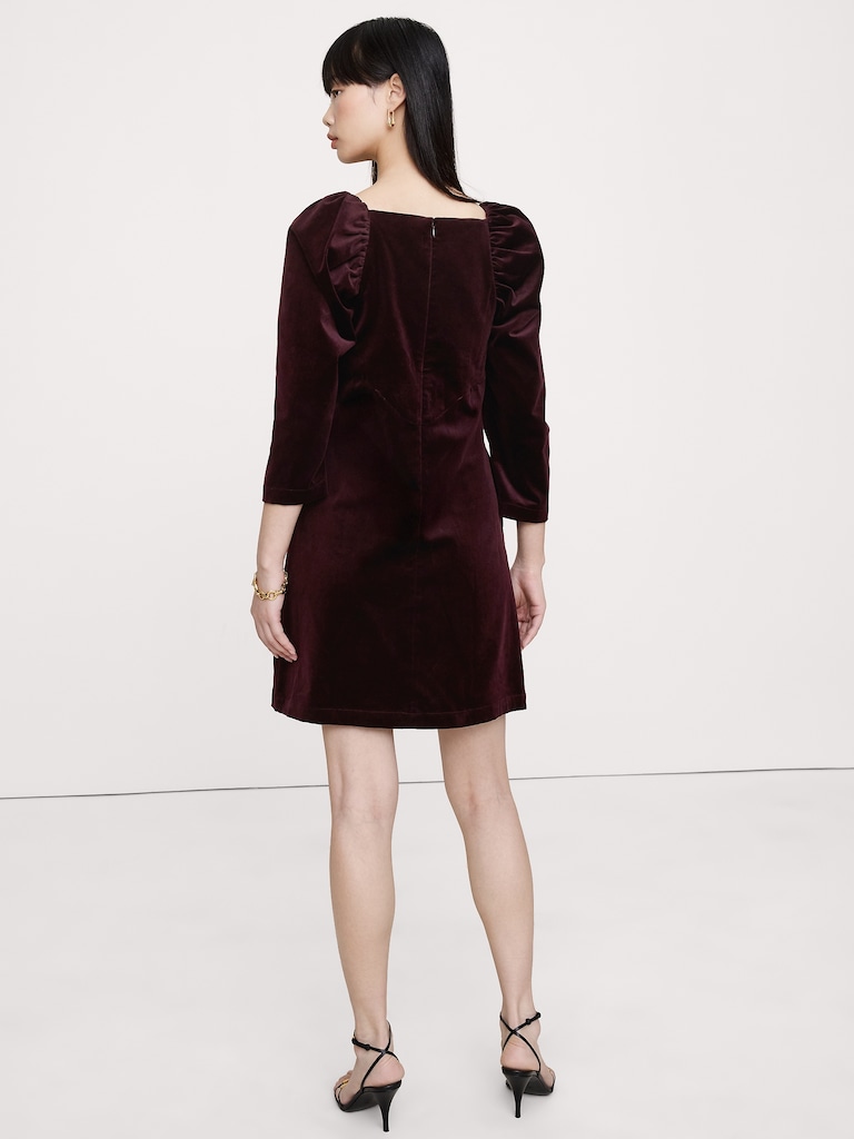 Velvet Puff-Sleeve Mini Dress