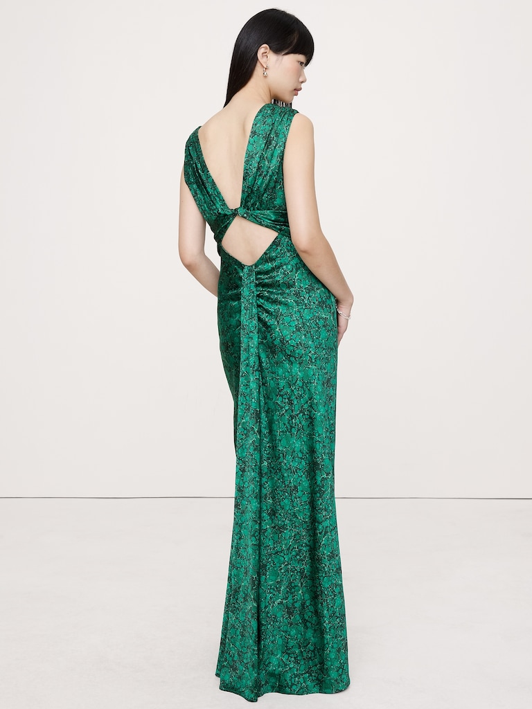 Stretch-Satin Twisted Open-Back Maxi Dress