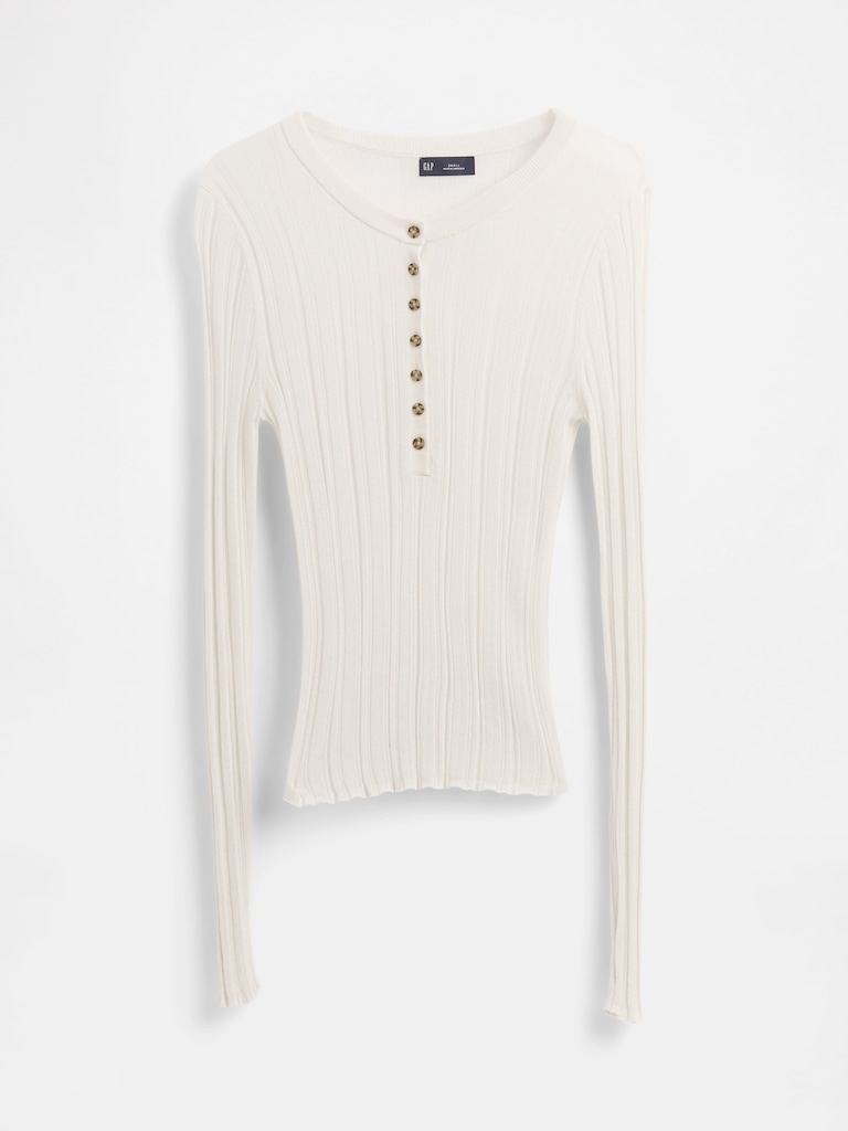 Sheer Rib Henley Sweater