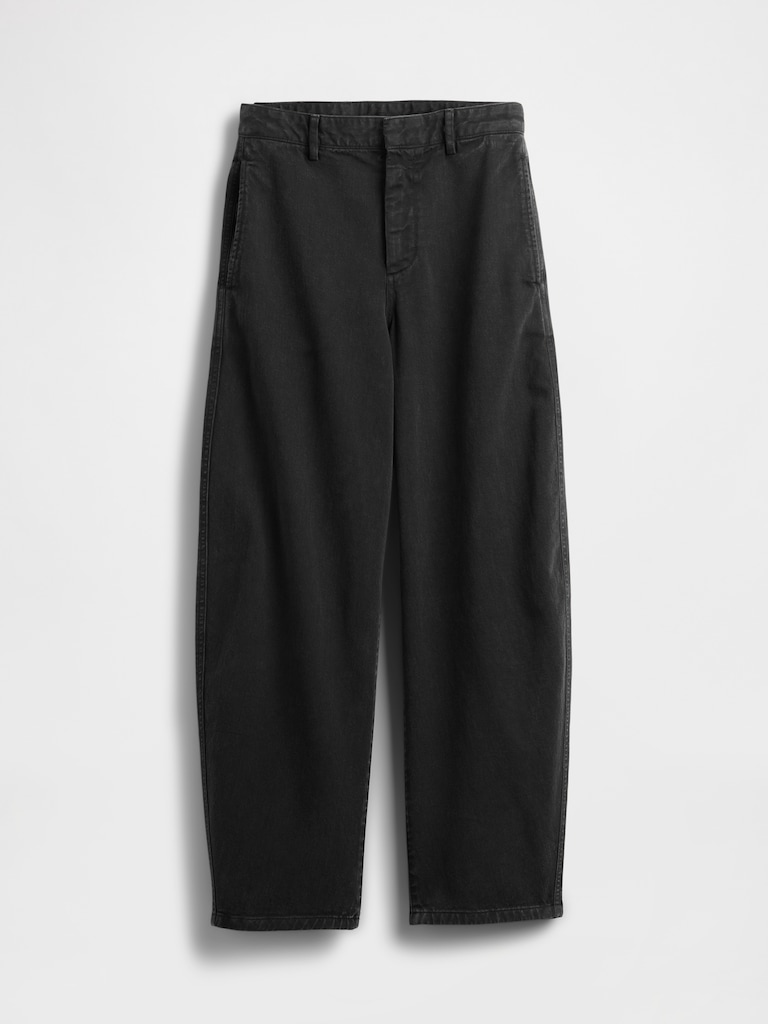 Mid Rise Twill Barrel Pants