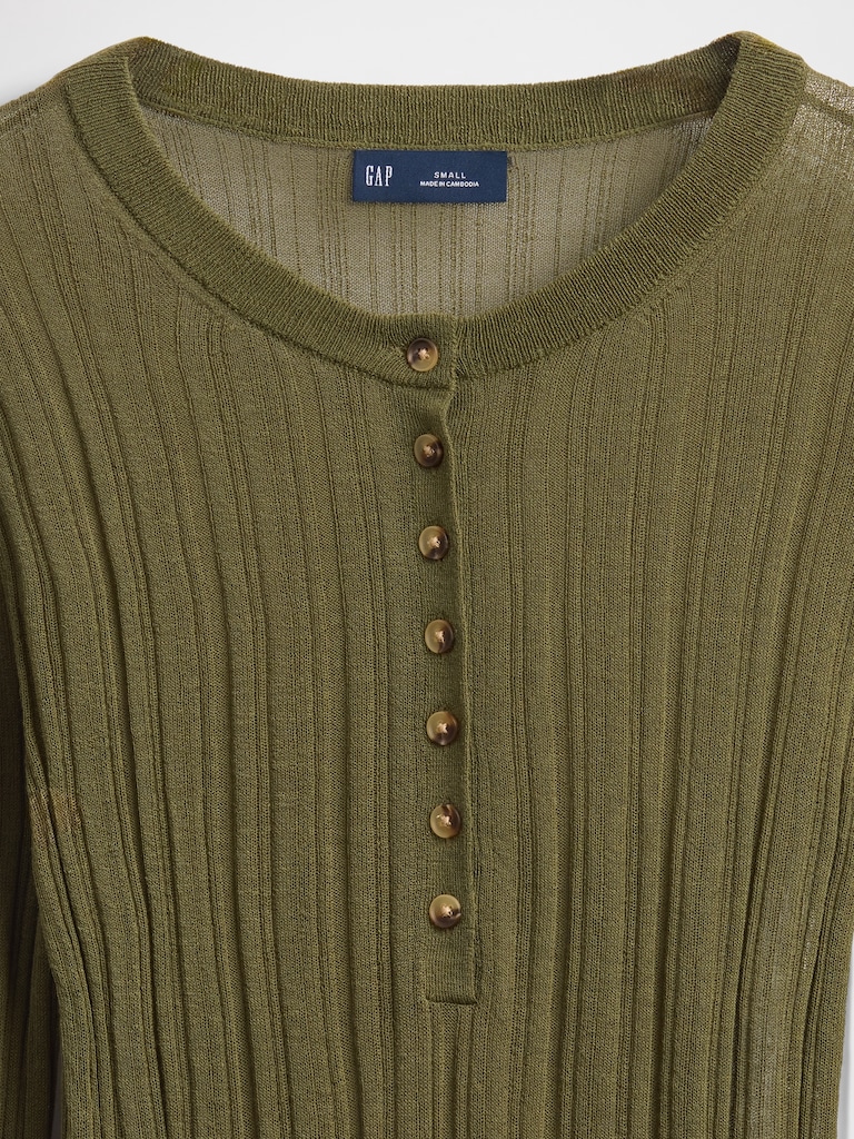 Sheer Rib Henley Sweater