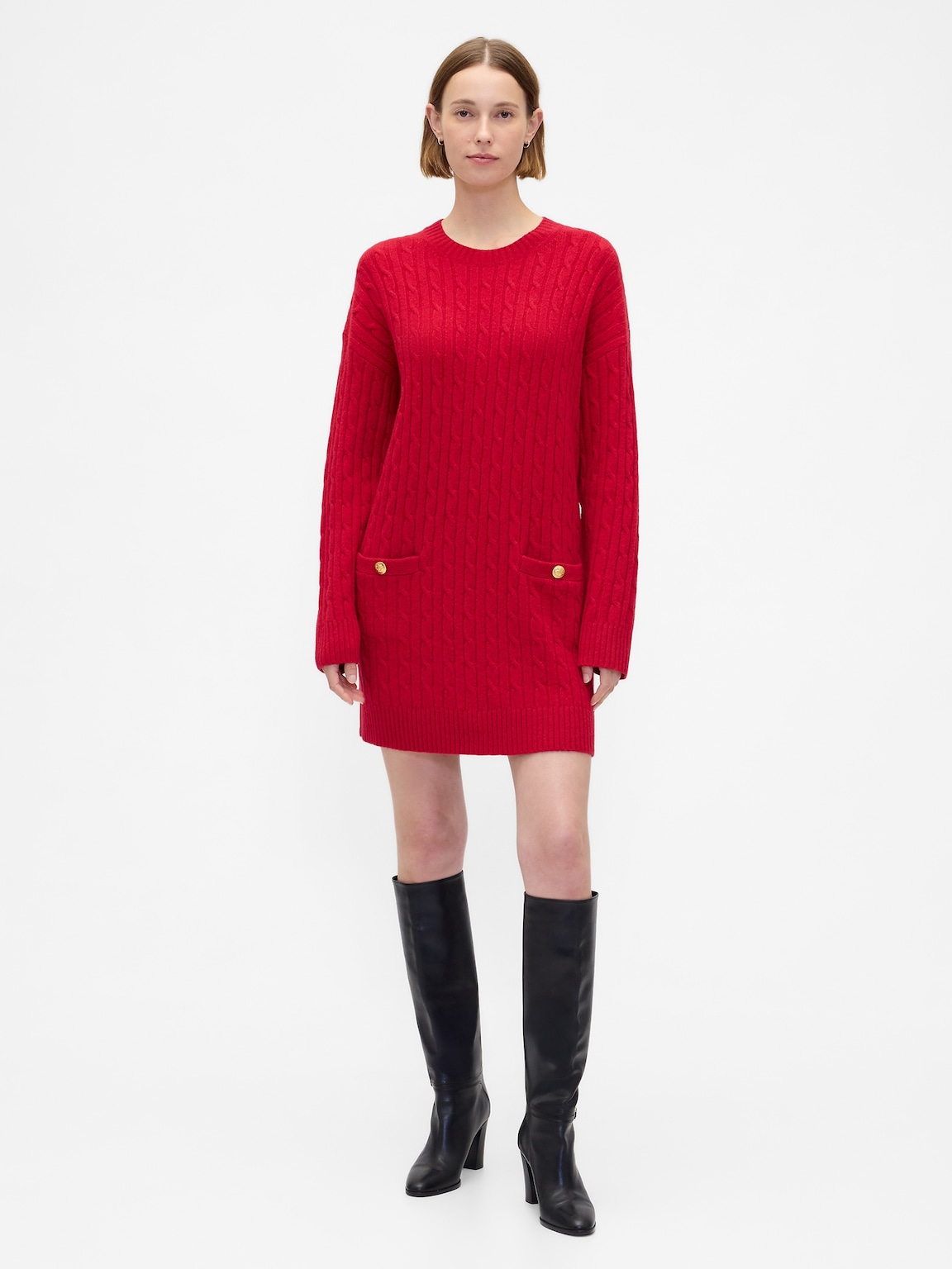 CashSoft Cable-Knit Mini Sweater Dress
