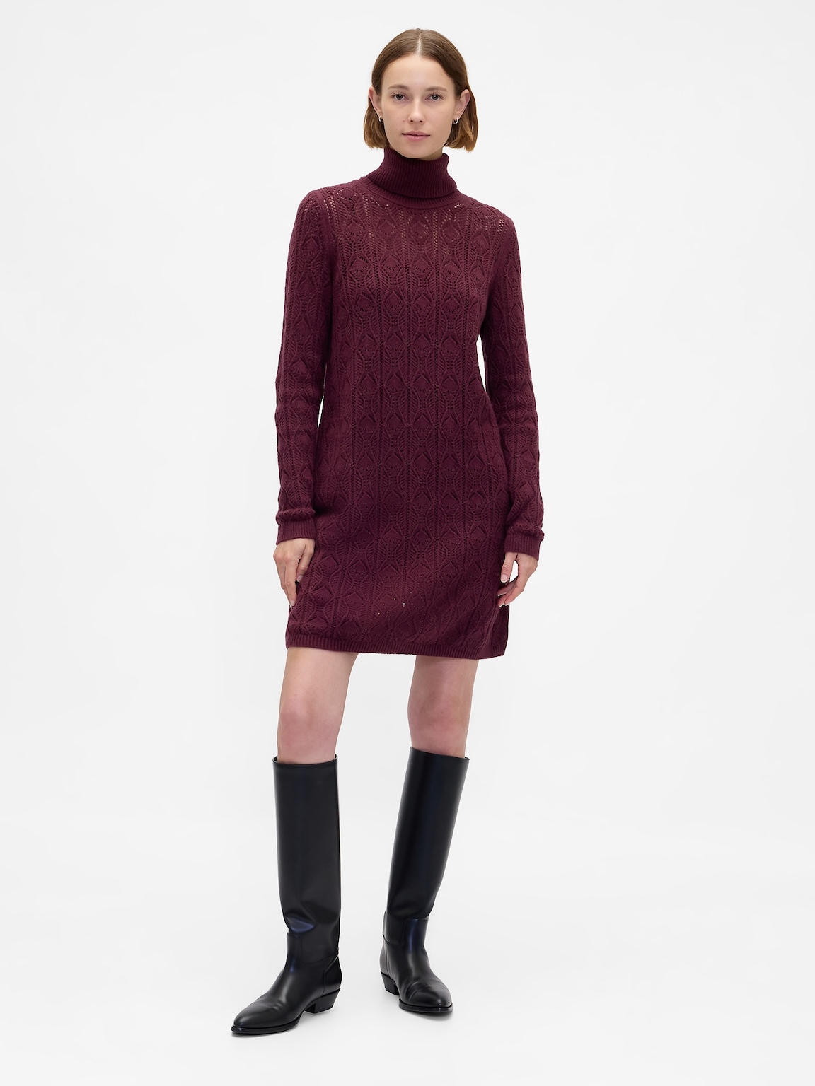 CashSoft Pointelle Turtleneck Sweater Dress