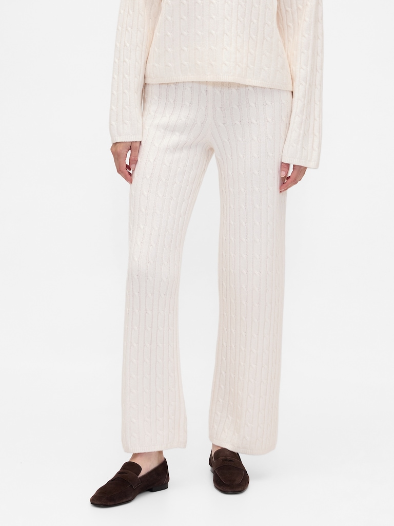 CashSoft Cable-Knit Sweater Pants