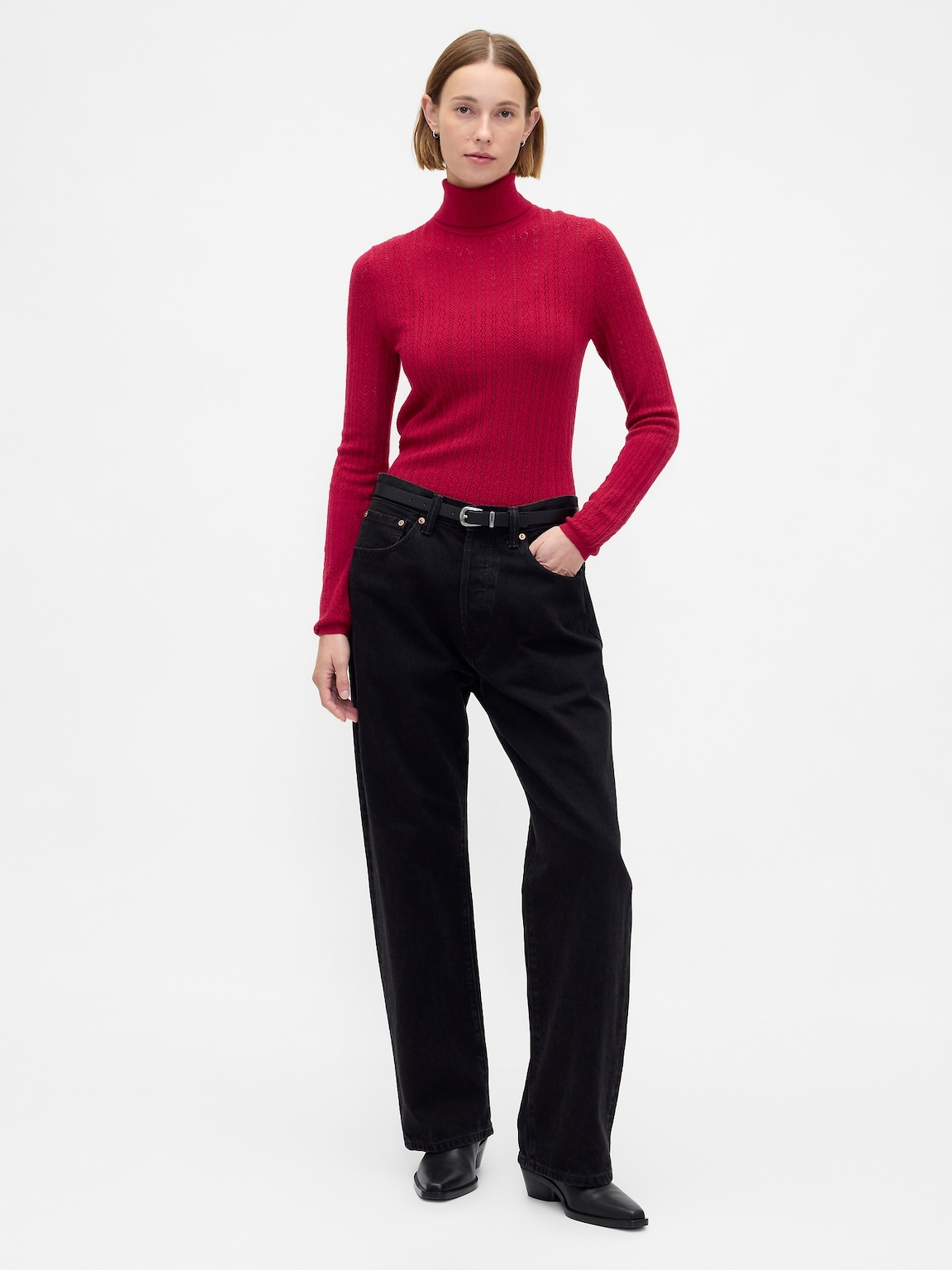 Pointelle Turtleneck Sweater