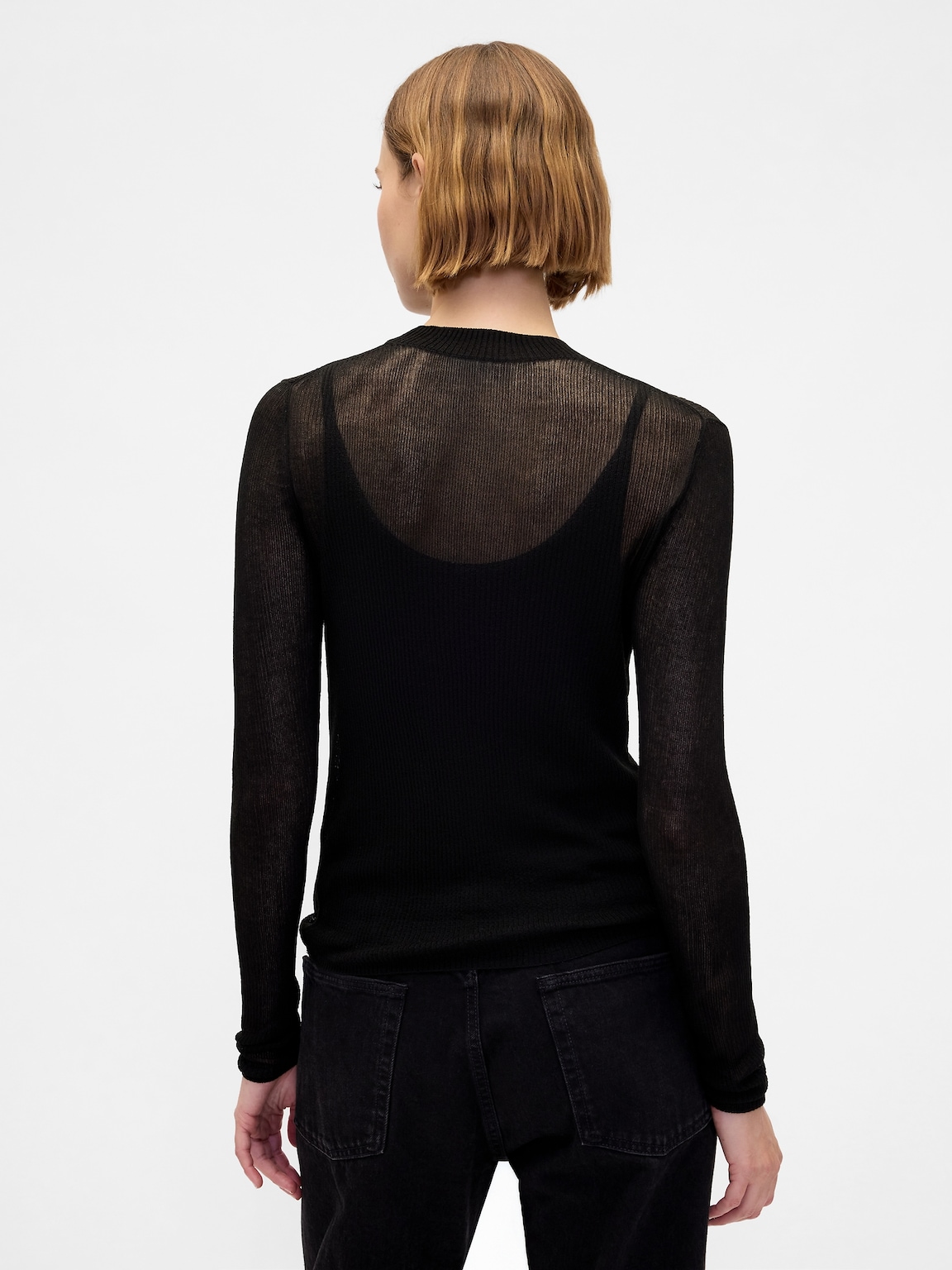 High-Neck Sheer Sweater