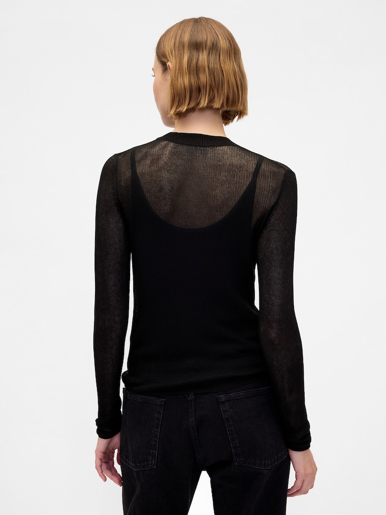 High-Neck Sheer Sweater