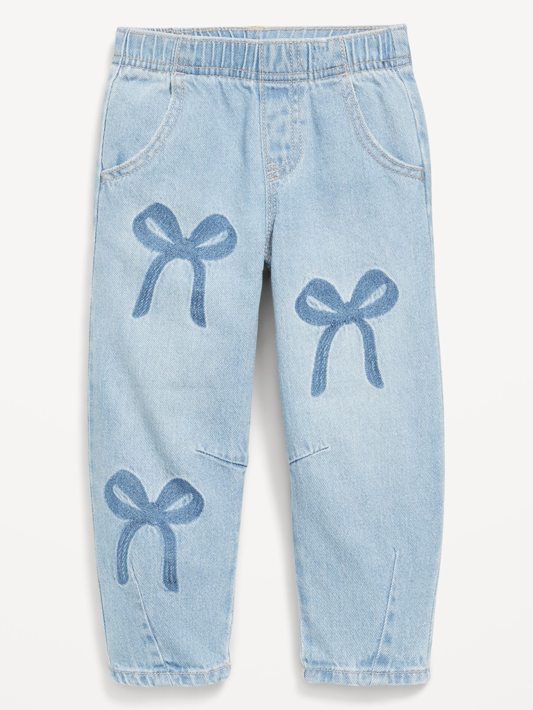 Pull-On Baggy Bow Barrel-Leg Jeans for Toddler Girls
