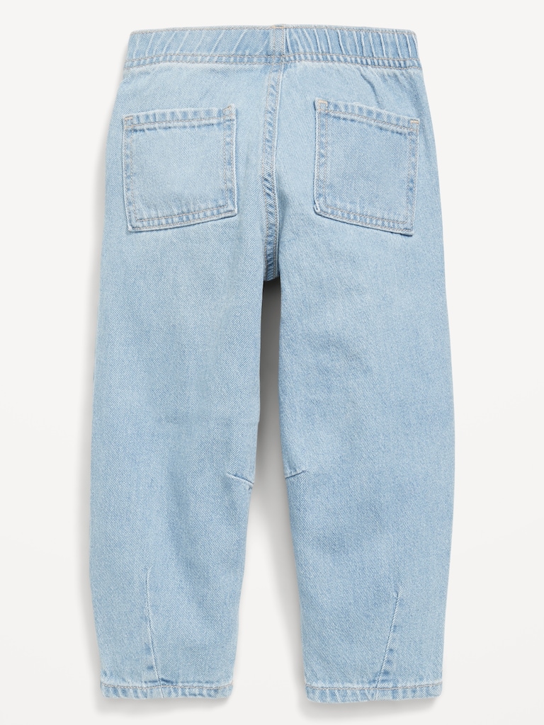 Pull-On Baggy Bow Barrel-Leg Jeans for Toddler Girls
