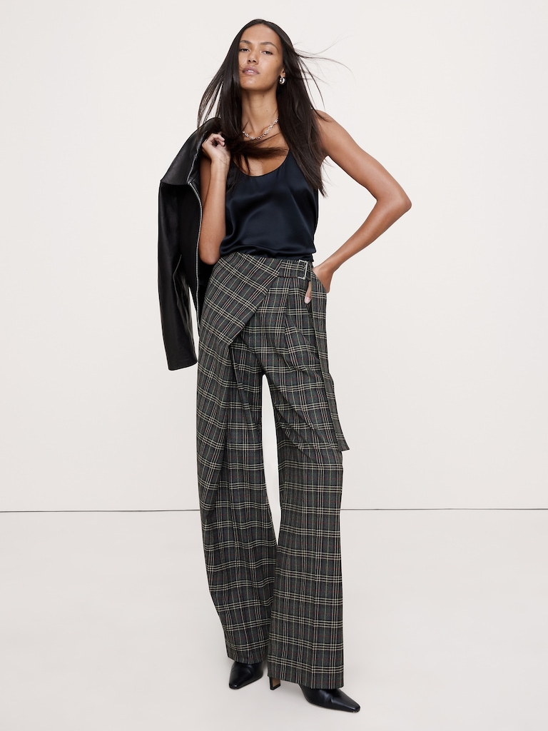 High-Rise Straight Crossover Flannel Pant