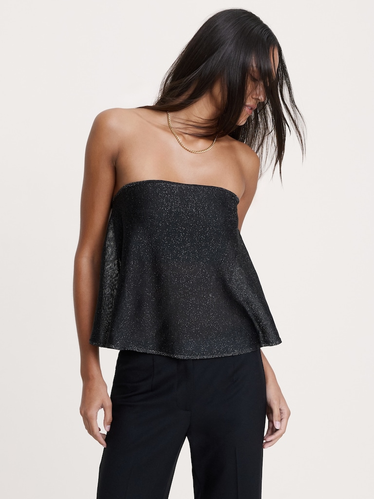 Metallic Strapless Top with Split Back