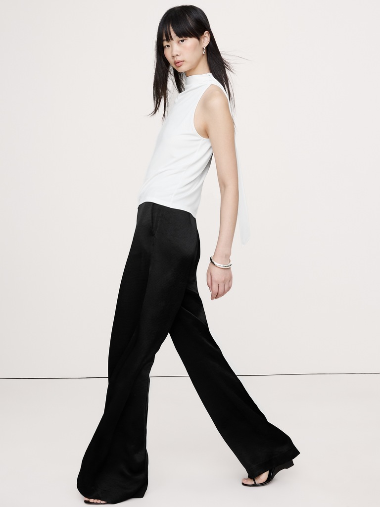 High-Rise Wide-Leg Hammered Satin Palazzo Pant