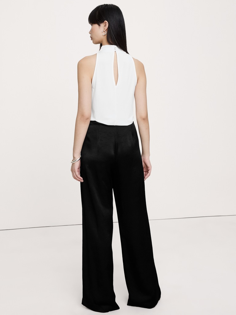 High-Rise Wide-Leg Hammered Satin Palazzo Pant