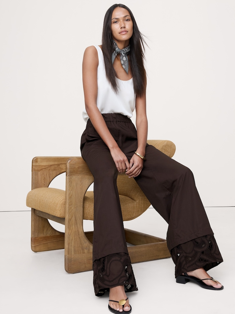 Embroidered Cotton Poplin Pull-On Pant