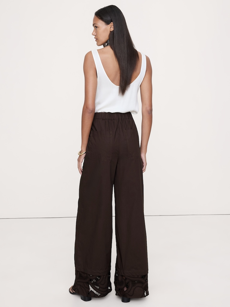 Embroidered Cotton Poplin Pull-On Pant