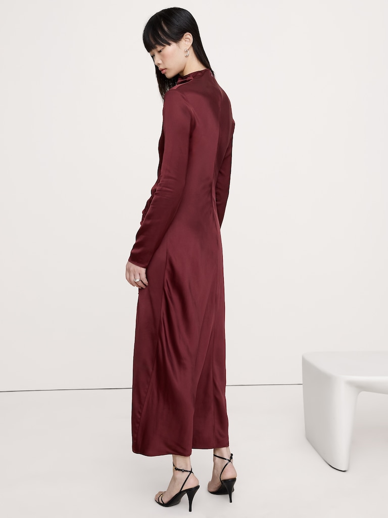 Stretch-Satin Ruched Maxi Dress