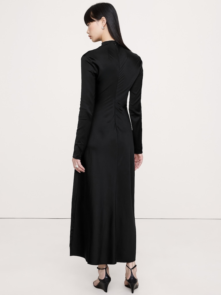 Stretch-Satin Ruched Maxi Dress