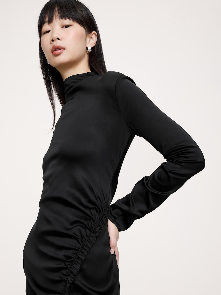 Stretch-Satin Ruched Maxi Dress