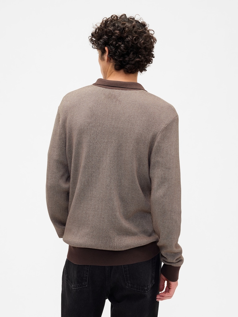 Relaxed Textured Polo Sweater Shirt
