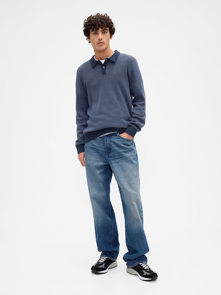 Relaxed Textured Polo Sweater Shirt