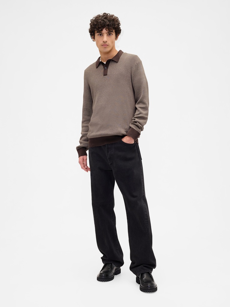Relaxed Textured Polo Sweater Shirt