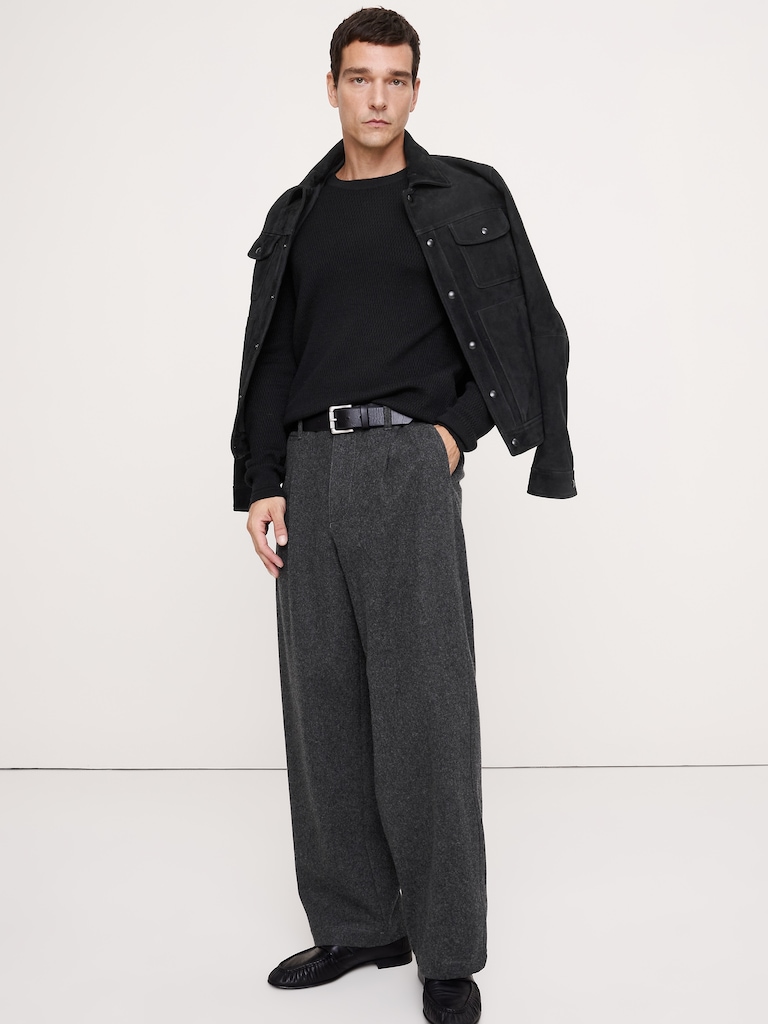 Loose Pleated Wool-Blend Pant