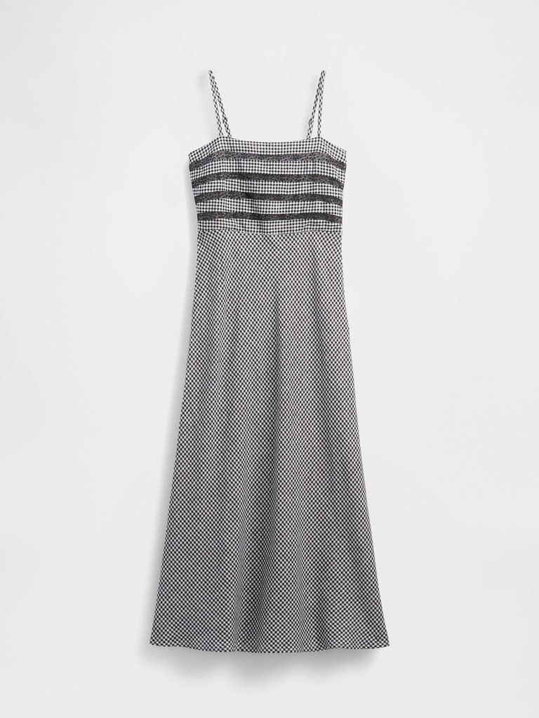 Linen-Blend Lace Inset Maxi Dress