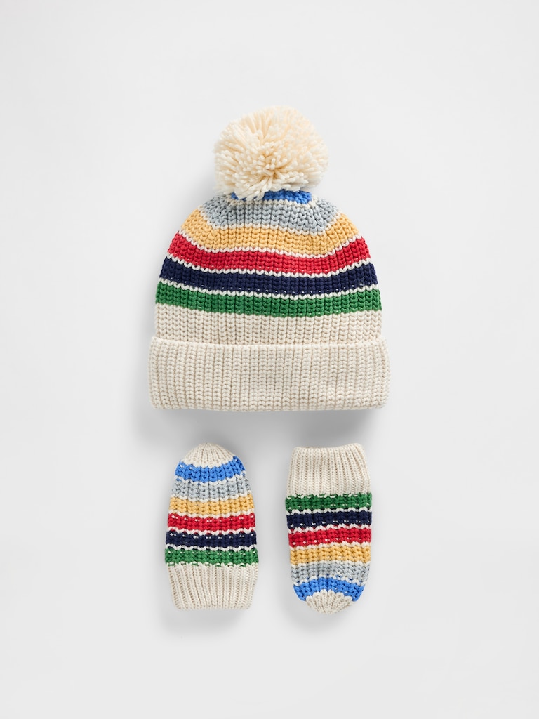 Baby & Toddler Pom Beanie & Mittens Set