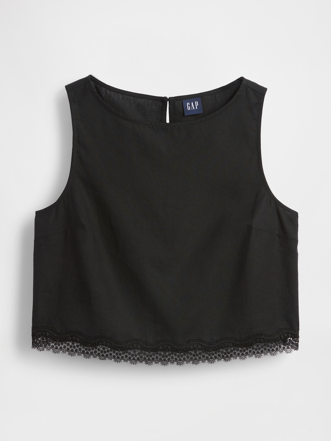 Linen-Blend Lace-Hem Crop Shell Top