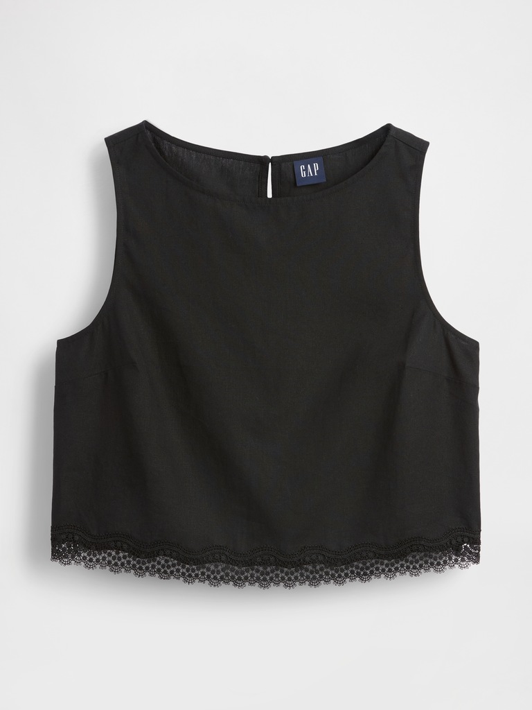 Linen-Blend Lace-Hem Crop Shell Top