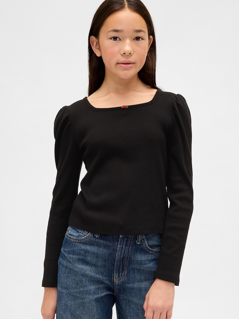 Kids Rib Puff-Sleeve Top