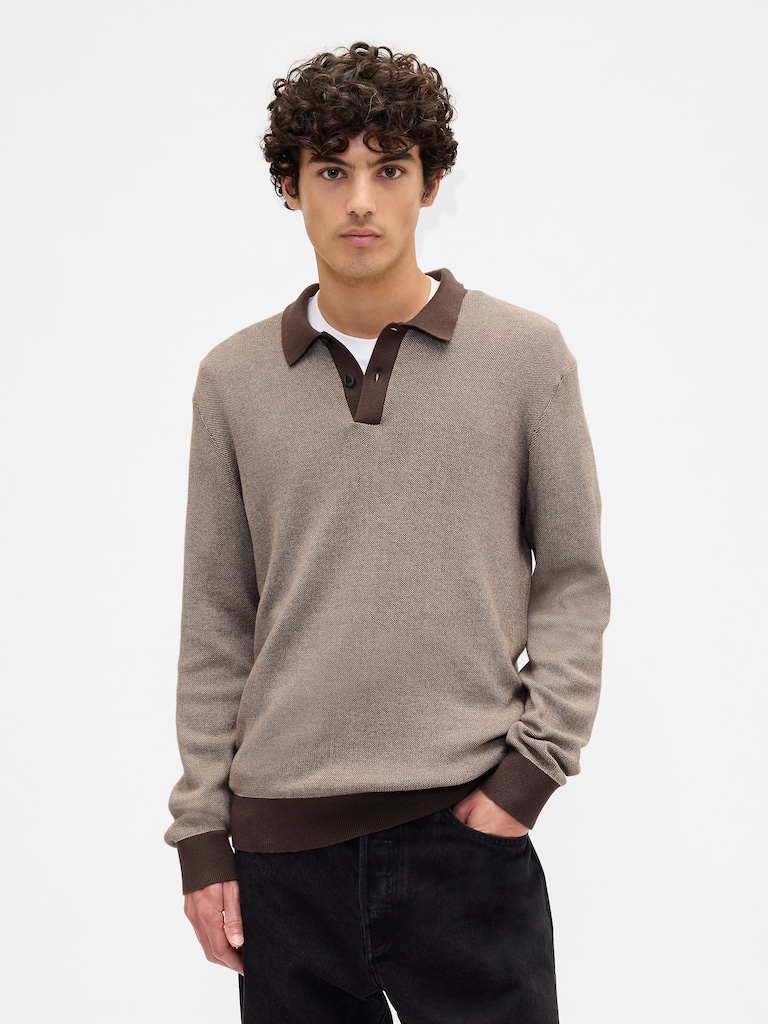Relaxed Textured Polo Sweater Shirt