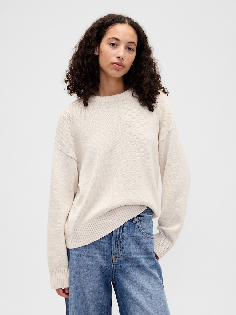 Relaxed Cotton Crewneck Sweater