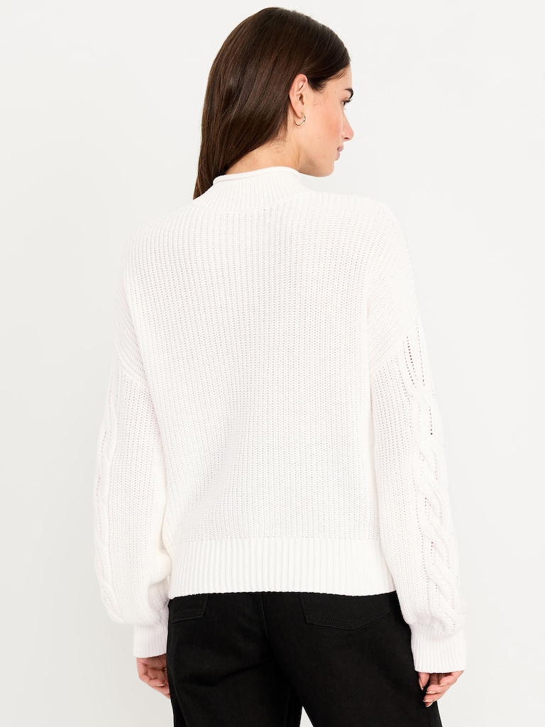 Seaside Cotton Roll-Neck Cable-Knit Sweater