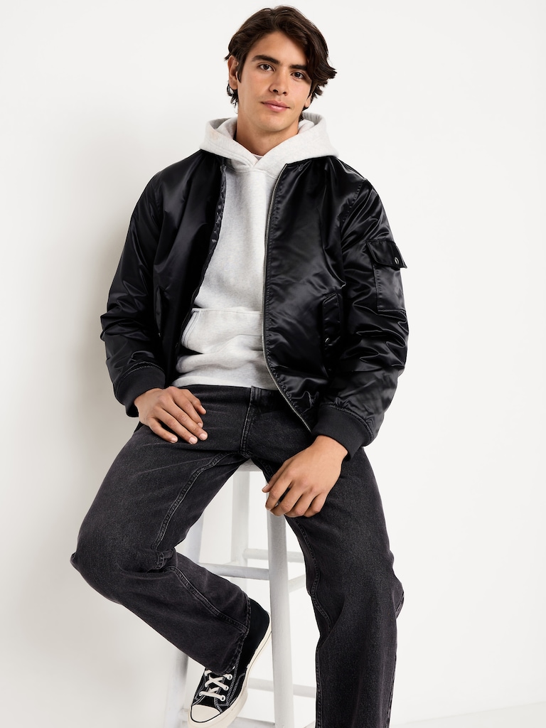 Satin Zip Utility Bomber Jacket