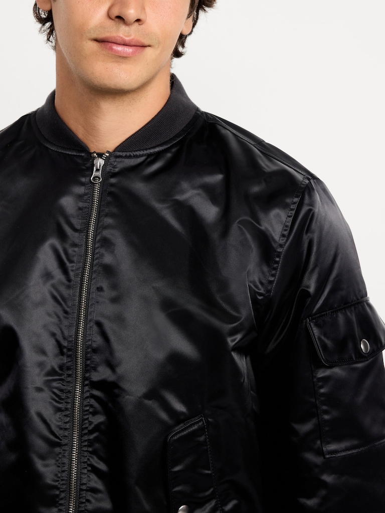Satin Zip Utility Bomber Jacket