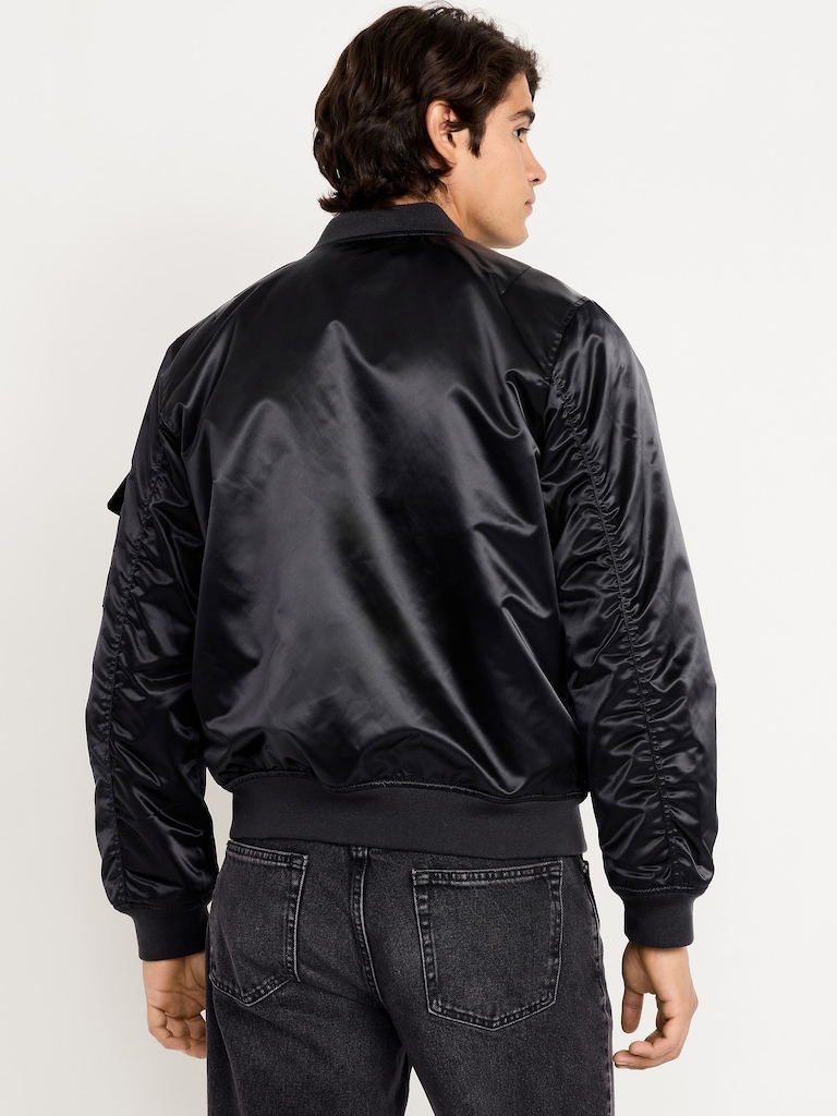 Satin Zip Utility Bomber Jacket