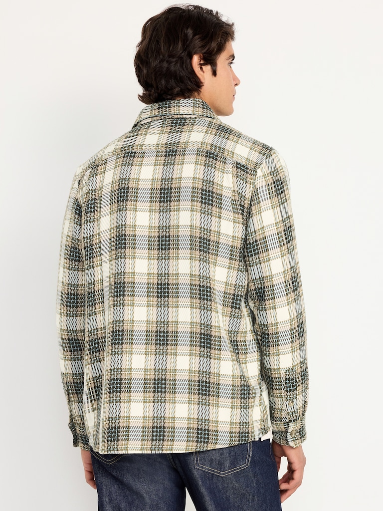 Loose Fit Textured Plaid Pocket Shirt