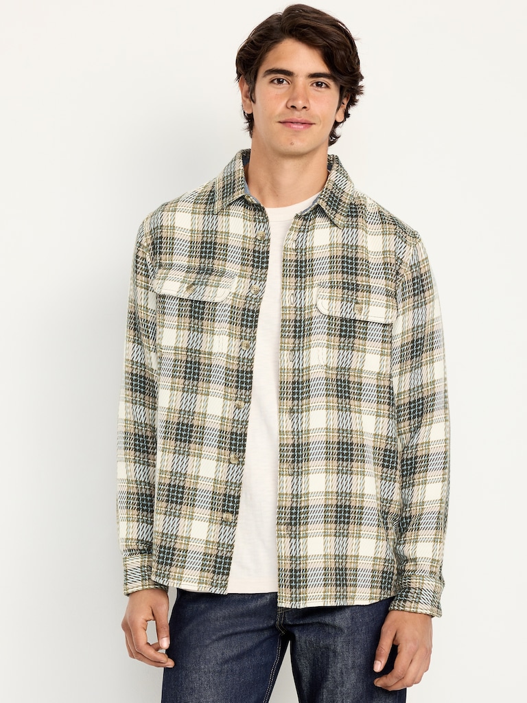 Loose Fit Textured Plaid Pocket Shirt