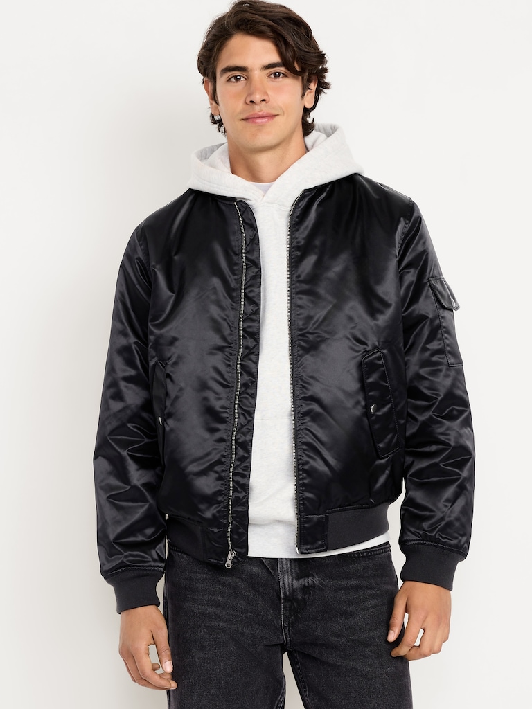 Satin Zip Utility Bomber Jacket