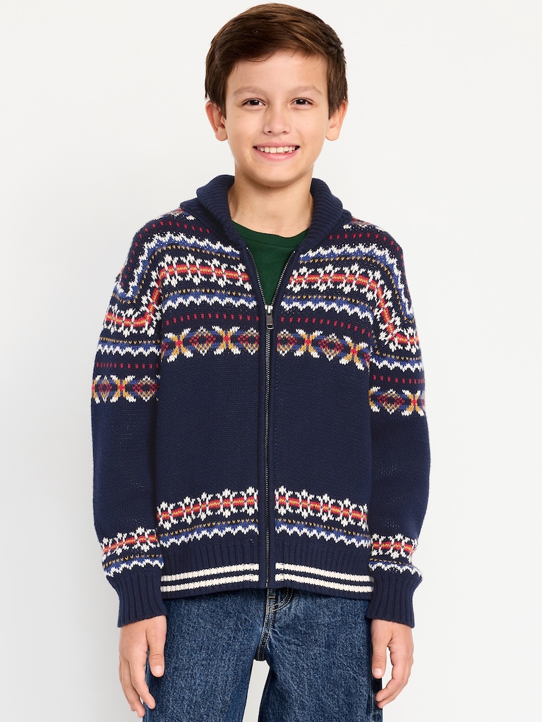 Oversized Shawl-Collar Zip Sweater for Boys