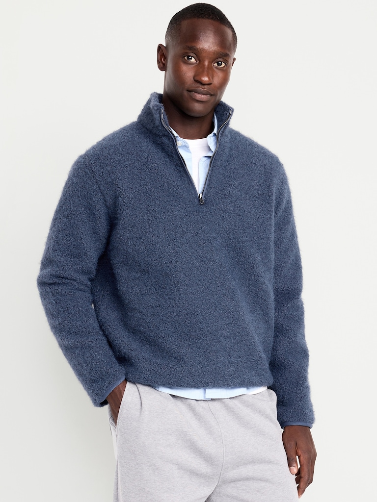 Loose Bouclé Sherpa Quarter-Zip Pullover