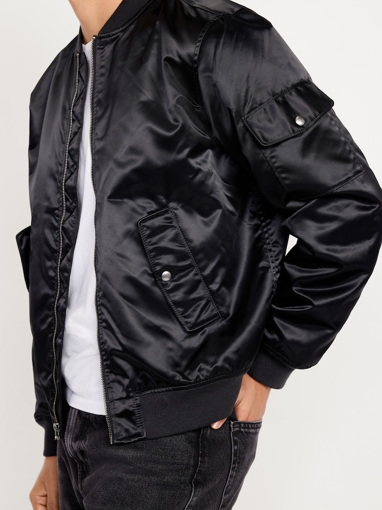 Satin Zip Utility Bomber Jacket