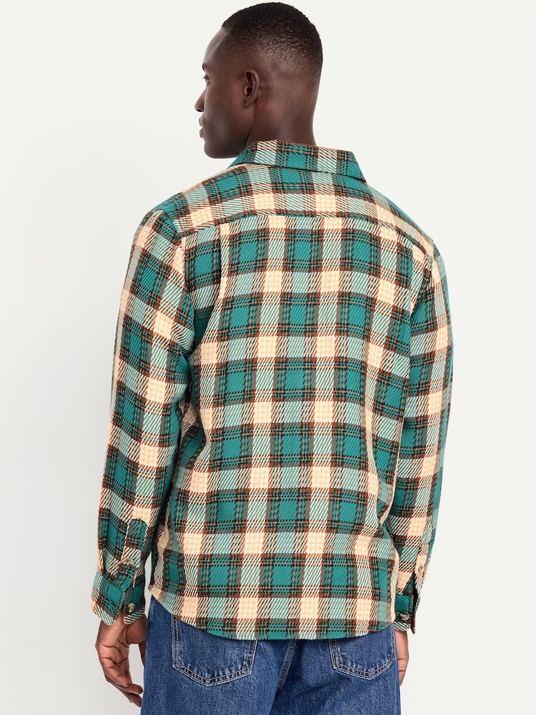 Loose Fit Textured Plaid Pocket Shirt