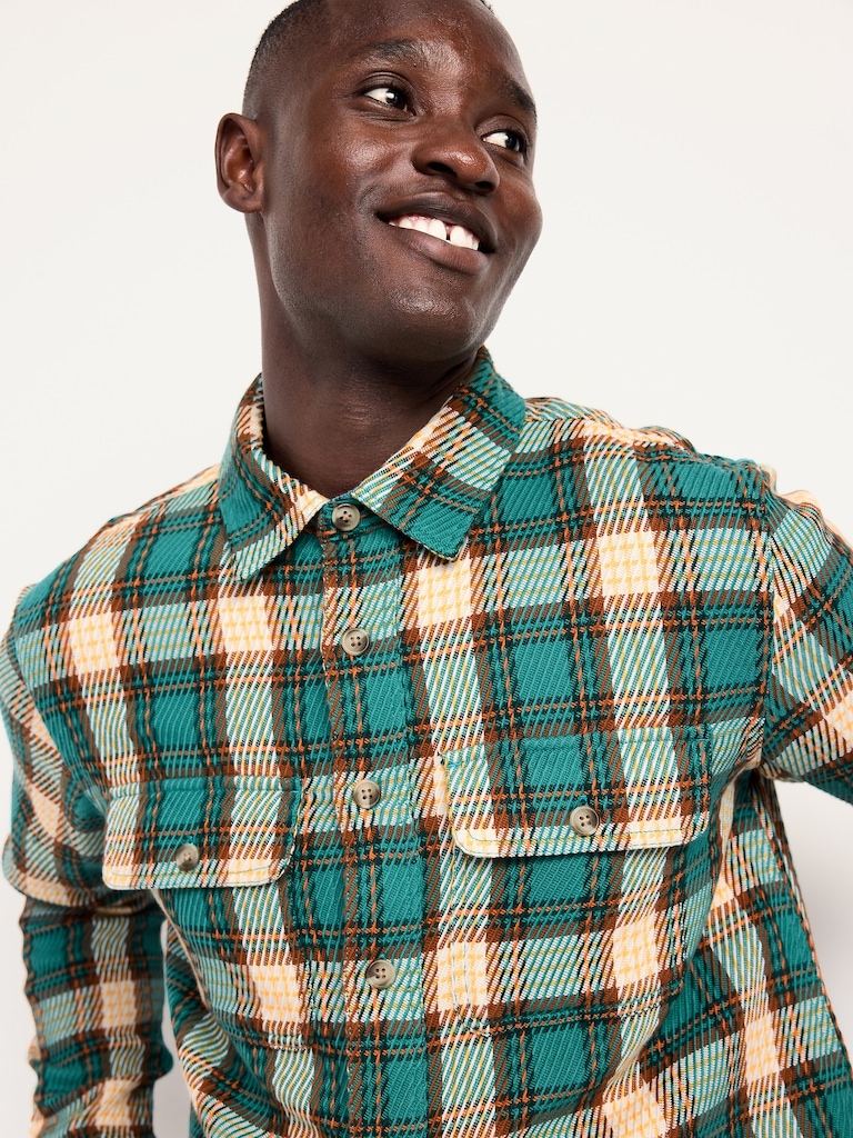 Loose Fit Textured Plaid Pocket Shirt