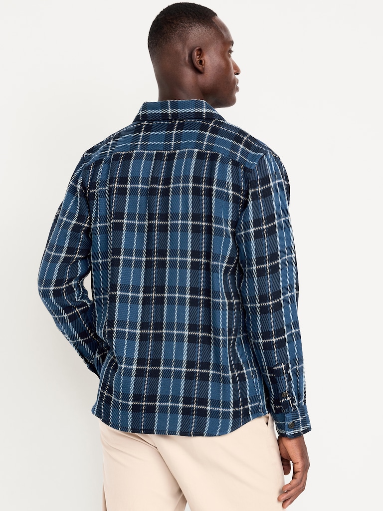 Loose Fit Textured Plaid Pocket Shirt