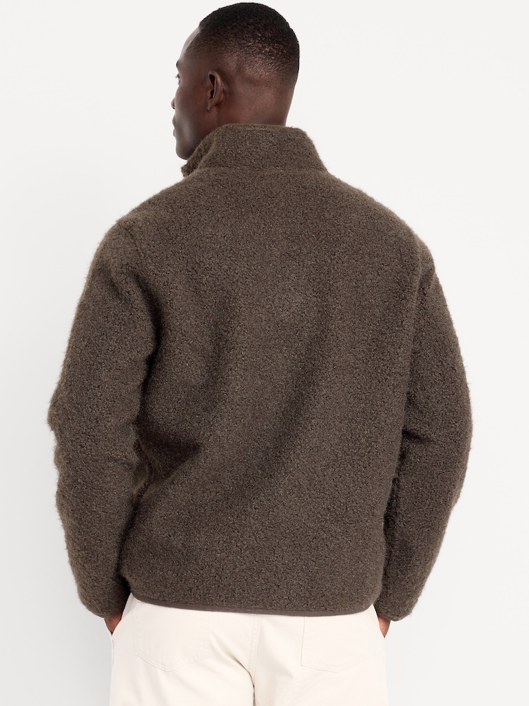 Loose Bouclé Sherpa Quarter-Zip Pullover