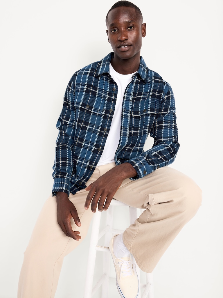 Loose Fit Textured Plaid Pocket Shirt